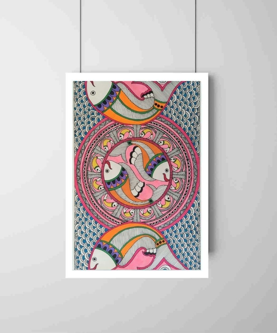 Madhubani-Wall-Art-Poster-Print-Two-Swirling-Fishes-8