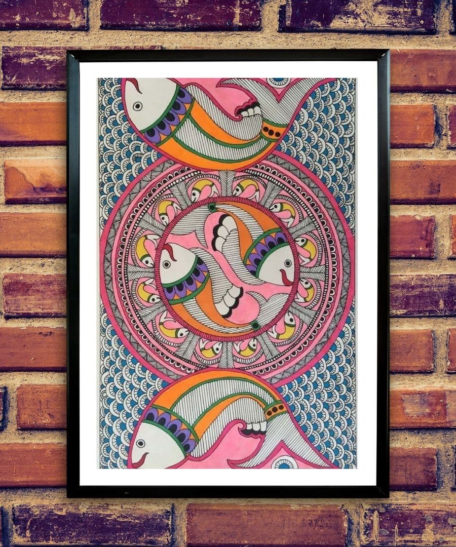 Madhubani-Wall-Art-Poster-Print-Two-Swirling-Fishes-8